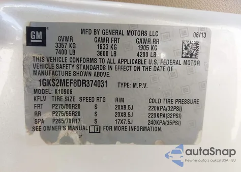 2013 GMC Yukon Xl 1500 Denali z USA, uszkodzony, nr VIN 1GKS2MEF8DR374031